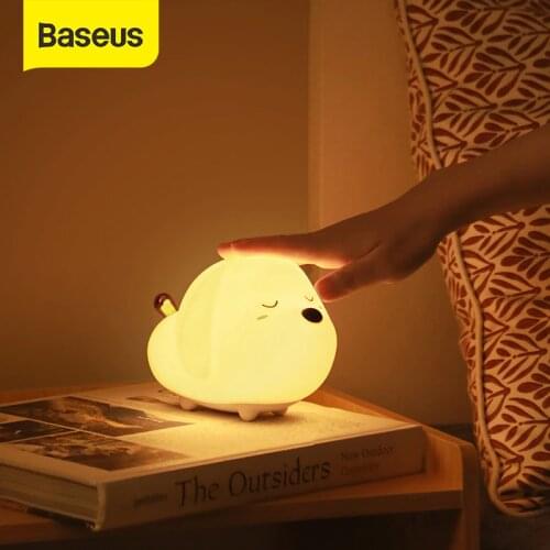 Baseus LED Night Lights Cute Animal Silicone Night Lamp for Kids Children Rechargeable Touch Sensor Light for Baby Bedroom Decor
