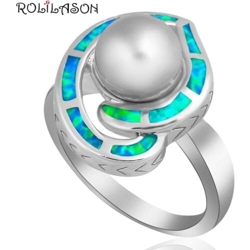 Amazing Gift ! Pearl jewelry Wholesale & Retail ! Grey Pearl Blue Fire Opal silver plated Ring sz #7 #8 Fashion jewelry OR508