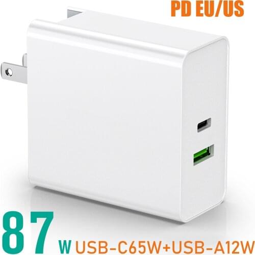 Universal 87W USB C Power Adapter Charger for Macbook Air Pro 13 15 USB Type C PD Charger for Asus Hp Lenovo Laptops 5V Phone