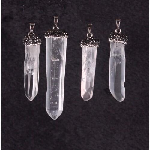 Vintage Exaggeration Natural Drusy Pendant Charms for DIY Jewelry Making Crystal Pillar Shaped Stone Pendant New(White Crystal)