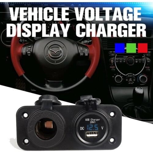 5A USB Plug Motorcycle Car Electronic Charger Adapter Cigarette Lighter Socket Charger LED Digital Voltage Charger 12V 24V Blue