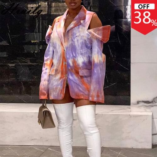 Woman Jacket Long Sleeve Turn-down Collar Tie Dye Off Shoulder Casual Pockets Jacket Women 2020 Streetwear Autumn Winter Coat