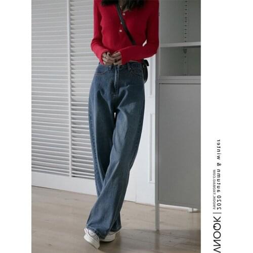 FNOCE 2020 new womens jeans pants fashion trends casual street solid high waist loose slim elelgan youth denim Wide Leg Pants