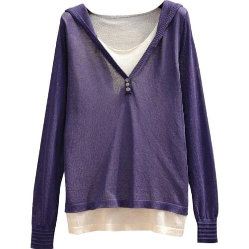 Hooded Knitted False Two Piece Plus Large Size Oversize Korean Style Fashion Pullovers For WomenS Ladies 2021 Clothes Sweaters