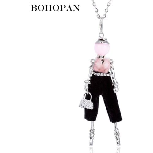 Bohopan 2019 Women Fashion Jewelry Necklace Shine Rhinestone Doll Pendants Neck Chain High Quality Elegant collier femme Bijoux
