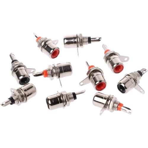 10 Pcs Nickel Plated RCA Phono Chassis Panel Mount Female Socket Adapter Red+Black