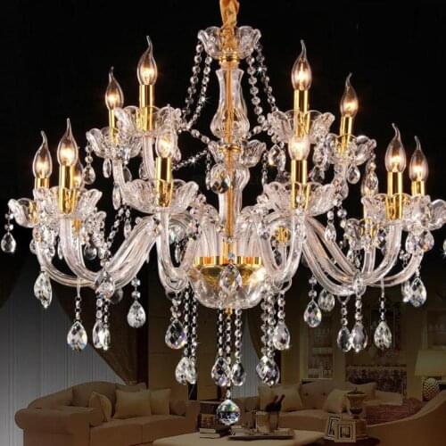 18 lights Gold candle chandeliers living room modern luxury crystal chandeleir led lamp parlor bedroom villa led chandelier