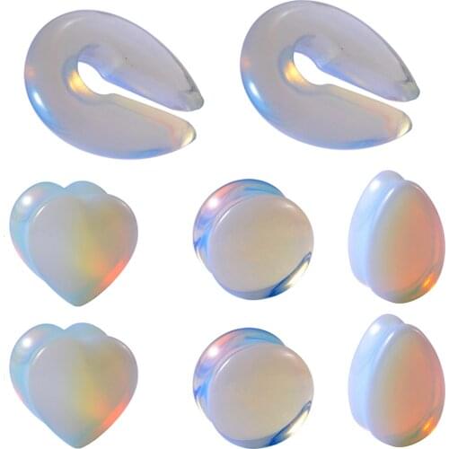 4Pairs Stone Ear Gauges Dew Drop Ear Plugs Double Flare Saddle Stretching Gauges Heart Expander keyhole Ear Weights Body Jewelry