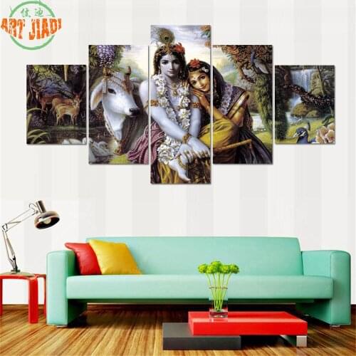 4 Piece/set or 5 Piece/set Canvas Art Shiva Parvati Ganesha Lord Krishna Canvas Painting Decorations For Home Wall Art Print B59