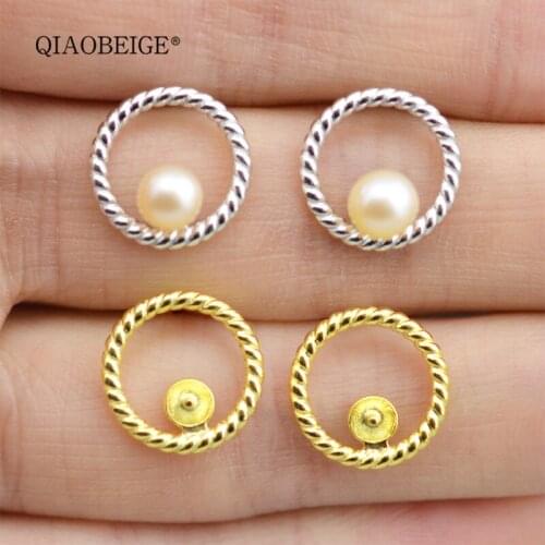 QIAOBEIGE jewelry component supplier 925 sterling silver stud earring findings diy accessory round twist eaarings for women gift