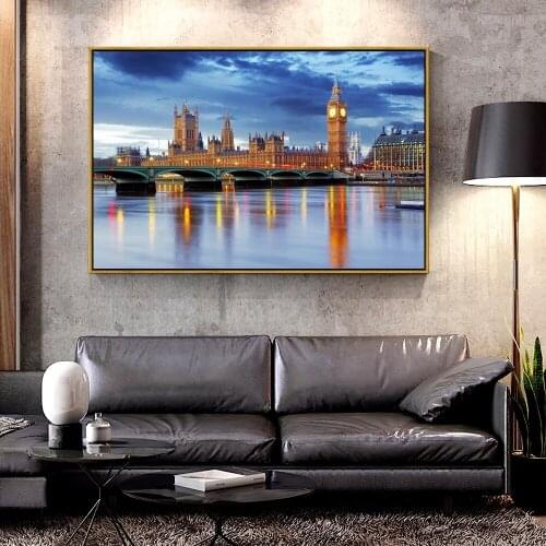 Artcozy Oil Canvas Painting United_Kingdom_Rivers_Bridges_Houses_Sky_London For Home Decoration Wall Art