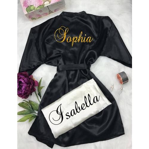 Personalize name glitter wedding bride Bridesmaid satin pajamas robes maid of honor dressing gown kimonos party favors gifts