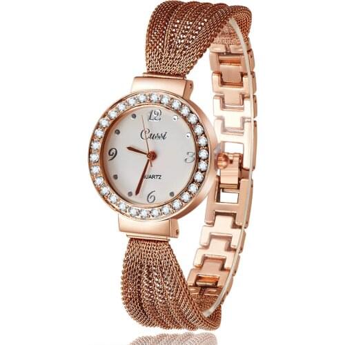 2020 New Casual Luxury Brand Cussi Women Dress Wrist Watches Classic Bracelet Rhinestone Quartz Rose Gold Watch Atmos Clock