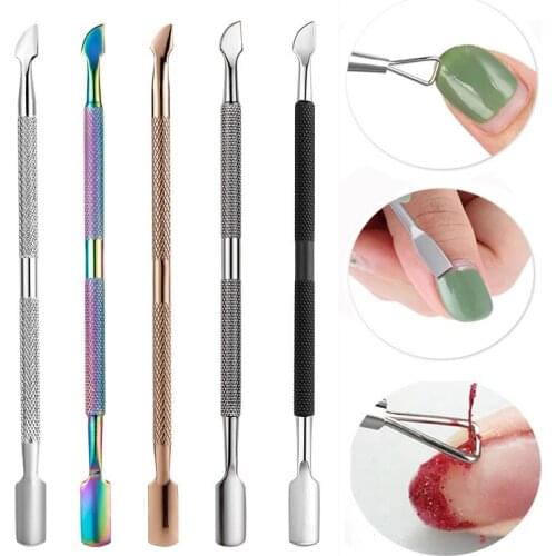 Double Sided Stainless Steel Metal Cuticle Pusher Cuticle Nail File Dead Skin Remover Manicure Tools Nail Art Pedicure Care Tool