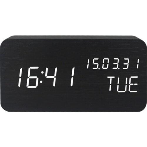 White Wood LED Alarm Clock Temperature Humidity Electronic Desktop Table Clocks Bedside Wake Up Digital Clocks Despertador