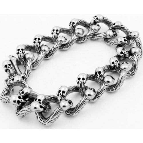 European and American Creative Totem Double-Row Skull Domineering Rock Punk Ghost Bracelet for Men Jewelry