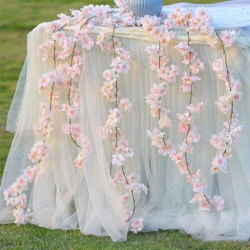 Artificial Cherry Blossom Garland Silk Floral Vine 5.9ft Faux Flower String Fake Flowers Hanging Garland For Home Wedding Decor