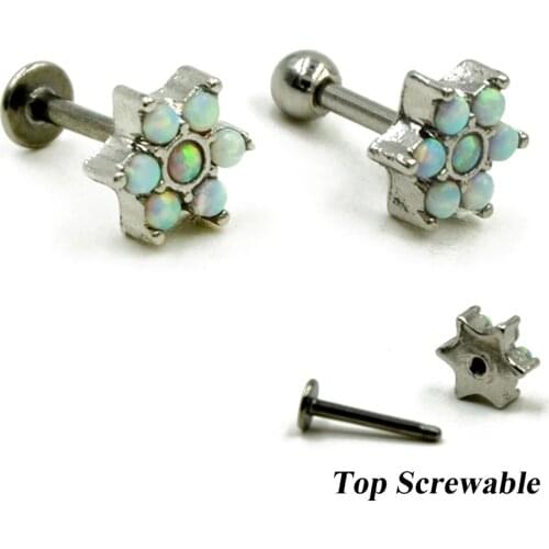 50pieces Opal Flower 316L Stainless Steel Ear Tragus Labret Lip Bar Piercing Stud Ring Jewelry Body Gauge