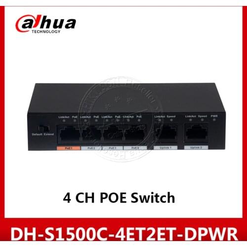 Dahua 4ports PoE Switch DH-S1500C-4ET2ET-DPWR 4CH Ethernet Power Switch Support 802.3af 802.3at POE POEPower Supply 100MBS