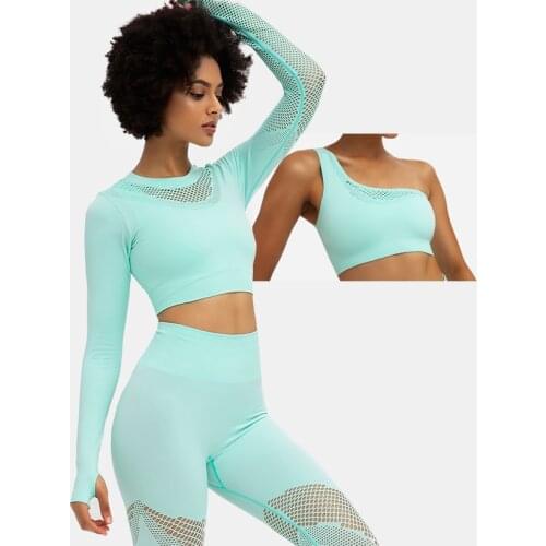 Women Sports Sets Yoga 3pcs Fitness Shirts+Bras+Leggings Mesh Sportswear Outfits Woman Suits Workout Gym Running Clothing,LF055