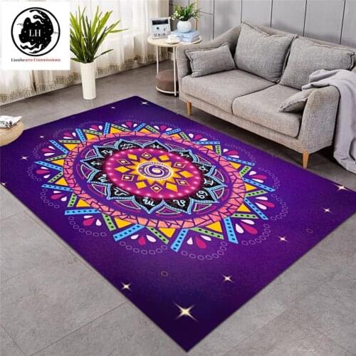 Zodiac Mandala by Lionhearts Large Carpets for Living Room Purple Floor Mat Bohemian Area Rug Colorful Flower Tapete 122x183cm