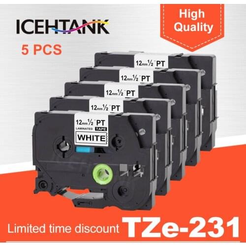 5PCS label tape compatible for Brother p-touch printers Tze231 Tze-231 12mm for Brother P Touch Tze PT Labeler tz231 tze 231