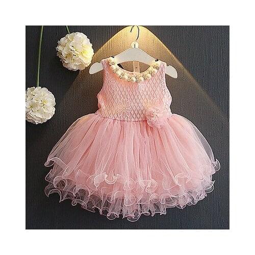 Summer Girls Chic Lace Flower Princess Dresses Kid Party Pageant Wedding Sleeveless Ball Gown Tutu Dresses Pink White