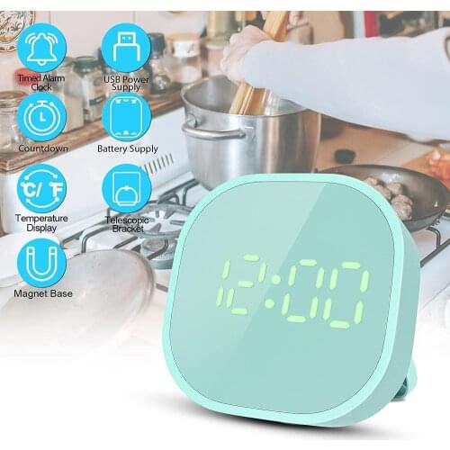 Mini Square Silent Bedside Alarm Clock USB Intelligent Temperature Sensing Magnetic Attraction Luminous Wall Clock Desk Decor