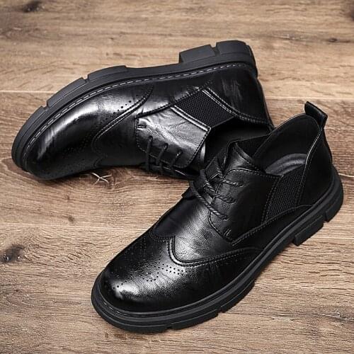 Mens Shoes Mens Oxford Shoes High Quality Dress Shoes Men Flats Business Brogue Shoes Fashion Genuine Leather Casual Footwear