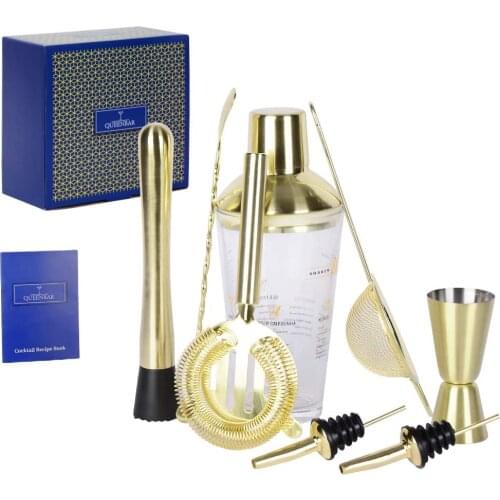 QUEENBAR Stainless Steel Glass Cacktail Shaker Set of 8 Bar Accessories For Home Drink Party Bar Bartender Accessories