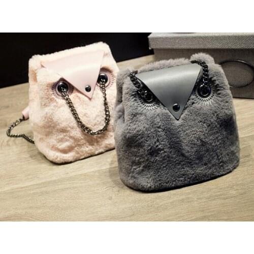 New Winter Cute Cartoon Owl Chain Bag Women Plush Bucket Crossbody Bags Causal Ladies Shoulder Messenger Bag Phone Coin Purses
