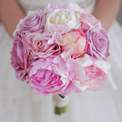 New Pink Wedding Bouquet Artificial Peony Flower Wedding Decor Hot Pink Rose Blush Peony Bridesmaid Bridal Brides Bouquet