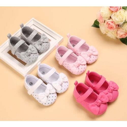 2021 Newborn Baby Pure Color Polka Dot Lovely Bow Baby Comfortable Soft Casual Shoes Do Not Drop Walking Shoes