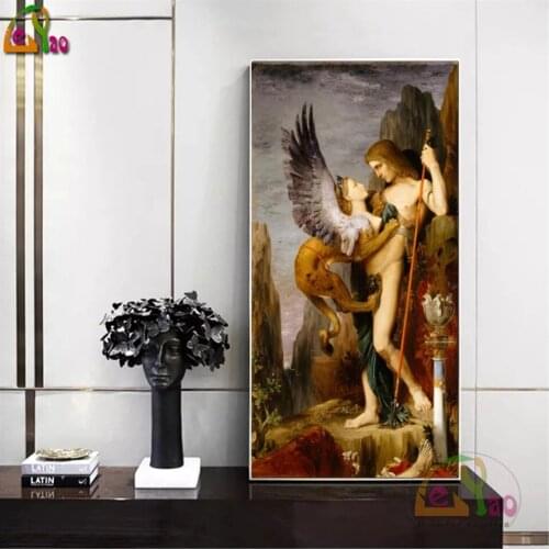 Full Square/Round Diy Diamond Painting Oedipus And The Sphinx By Gustav Morrow Mosaic Diamond Embroidery Cross Stitch Home Decor