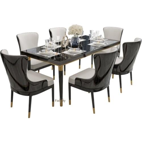 Simple golden ebony Italian light luxury solid wood dining table and chair combination