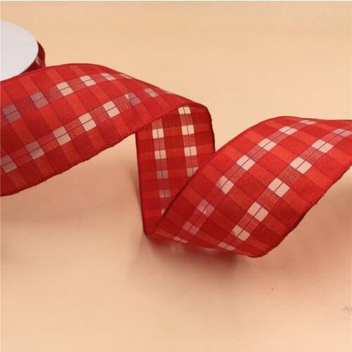 N2252 38mm X 25yards Wired Edge Red Grille Check Ribbon. Gift Bow,Wedding,Cake Wrap,Tree Decoration,Wreath