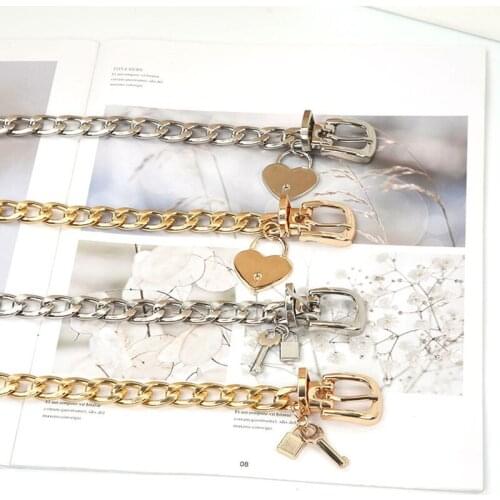 RYFIX Metal Chain Belt Ladies Long Jeans Gold Belt Love Harajuku Belt Dress Coat Decoration Belt Lock and Key Punk Belt