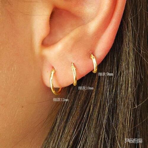 925 Sterling Silver Simple Golden/Gold Color Small Round Circle Earrings Hoops For Women Men Huggie Hoop Earrings Ear Bone Ring