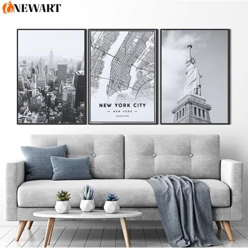 Modern Black White Canvas Painting Poster Print New York City Wall Art Picture Landsacpe Manhattan Gallery Decor Travel Poster