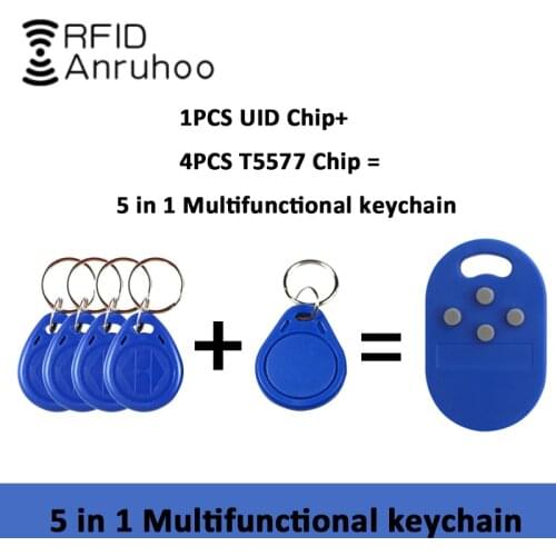 5-In-1 Smart Chip Keychain RFID Rewritable Copy Badge 125Khz T5577 Clone Tag 13.56Mhz NFC CUID 1K S50 Card Token Sticker