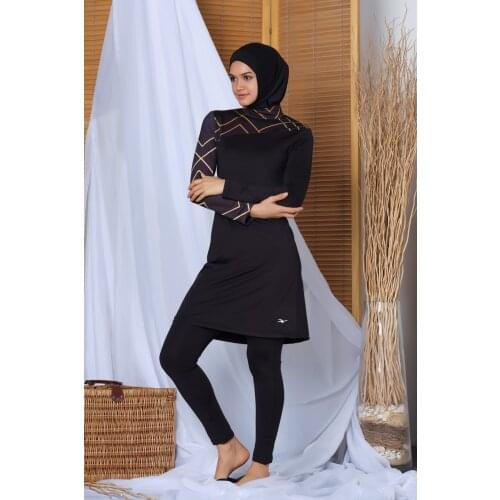 Womens Long Sleeve Laser Etched The Tights Hijab swimwear 20124 black