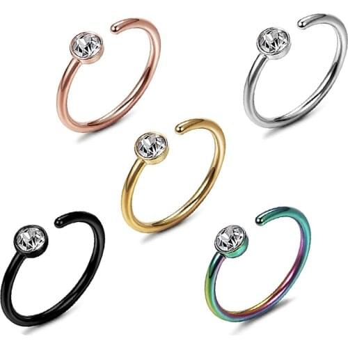 1pcs nose ring new minimalist punk inlaid zircon curved nose nail 316L stainless steel body piercing jewelry earrings