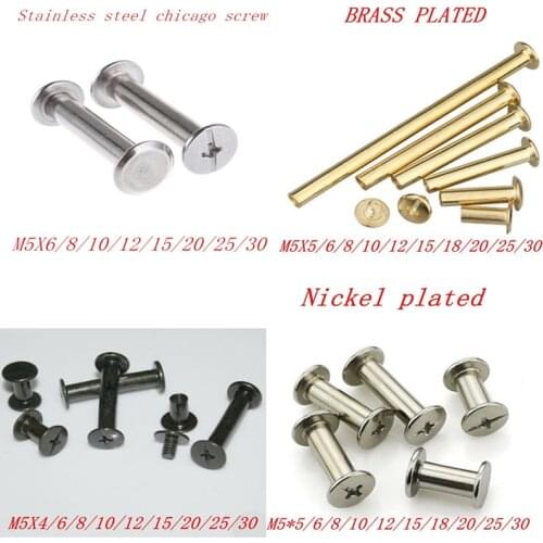 10-20pcs/lot m5x4-30 stainless steel/ brass plated/ nickel plated/ black Sex bolt chicago screw book binding post screws