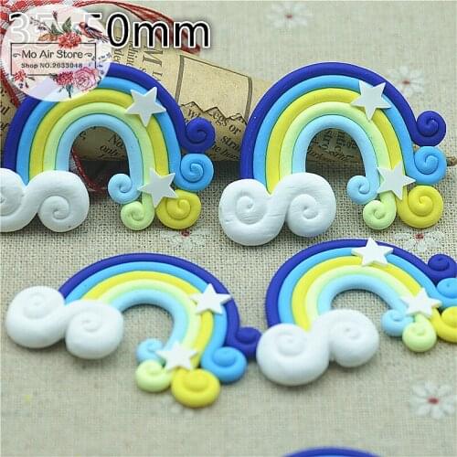 5PCS polymer clay hand made blue rainbow Flatback Cabochon Miniature Food Art Supply Decoration Charm DIY Craft