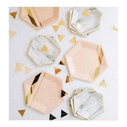 72pcs Hexagon Paper Plates Pastel Pink Marble & Gold Foil Hexagon Small Party Paper Plates for Baby Shower Birthday Party Decor