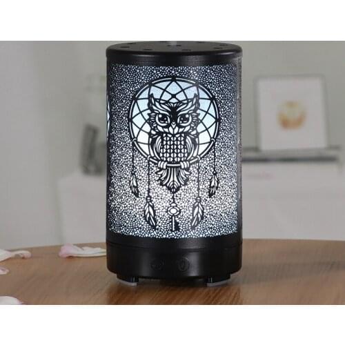 Bronze Metal Aromatherapy Diffuser 100ml Essential Oil Diffuser Ultrasonic Air Humidifier with Color Night Light for Room Home