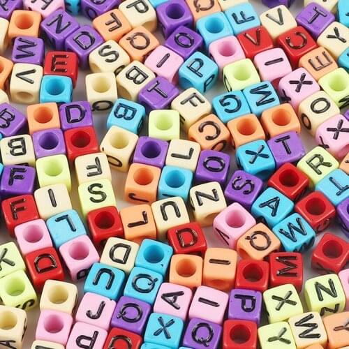 100Pcs 6mm Color Russian English Letters Number Acrylic Square Beads DIY Craft Supplies Arts Bracelets Necklace Beaded Basteln