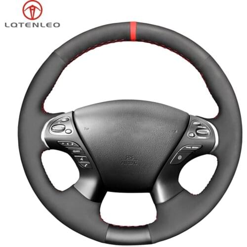 LQTENLEO Black Genuine Leather Suede Steering Wheel Cover For Infiniti JX35 M M25 M35 M37 M56 Q70 QX60 Nissan Murano Pathfinder