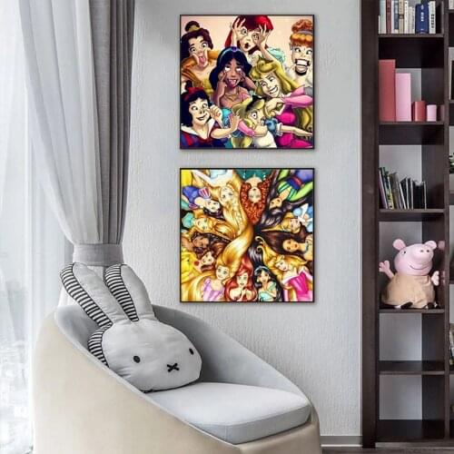 Disney Cartoon Watercolor Princess Canvas Painting Princess Posters and Prints Wall Art Picture For Children Room Decor Cuadros