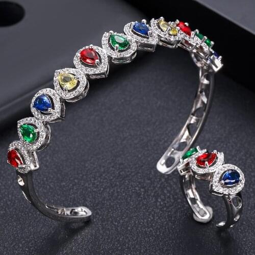 Jankelly Luxury geometric Bangle Ring Sets Fashion Dubai Silver Bridal Jewelry Sets For Women Wedding brincos para as mulheres